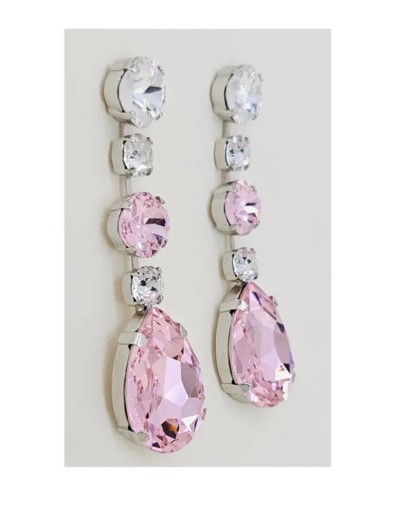 Astor Flamingo Pink Chandelier Earrings, 8cm long earrings, Rhodium Metal, handmade by Redki Couture Jewellery