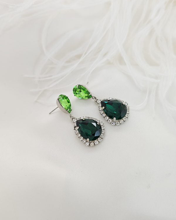 Milan Sahara Green Teardrop Earrings, 4.5cm long earrings, Silver Metal, handmade by Redki Couture Jewellery