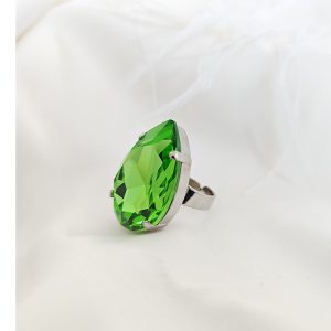 Manhattan Nights Mint Green Ring 30mm Crystal, Rhodium Metal, handmade in Australia, by Redki Couture Jewellery