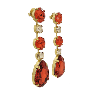 Astor Orange and Gold Crystal Chandelier Earrings, 8cm long, Gold Metal, Bridesmaids Earrings