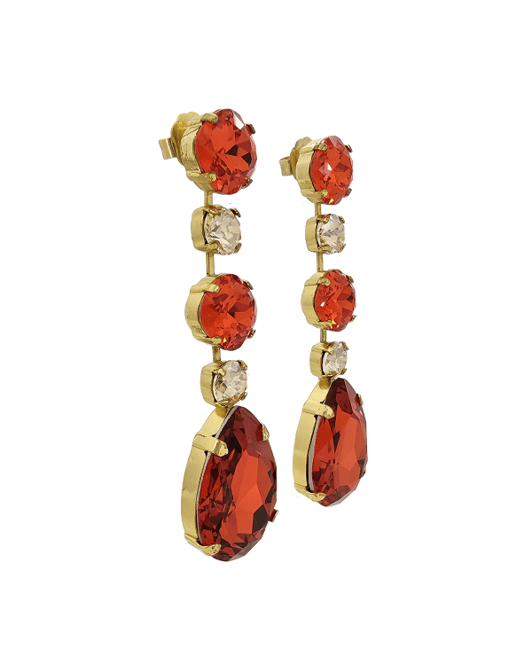 Astor Chiffon Orange and Gold Long Chandelier Earrings 8cm long orange earrings, Gold Metal, handmade by Redki Couture Jewellery, Made in Australia