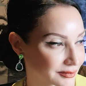 Milan Green Crystal Teardrop Earring, Rhodium Metal 4cm long