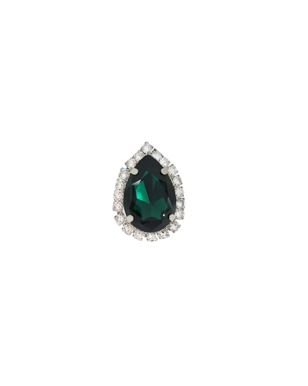 Moonlight Romance Ring, Emerald Green Teardrop 4cm Crystal, Rhodium Metal