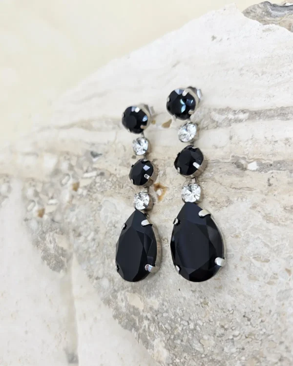 Astor Long Black Crystal Earrings, Formal Earrings