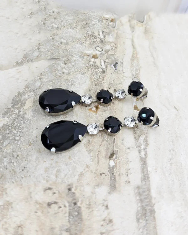 Astor Long Black Crystal Earrings, Formal Earrings