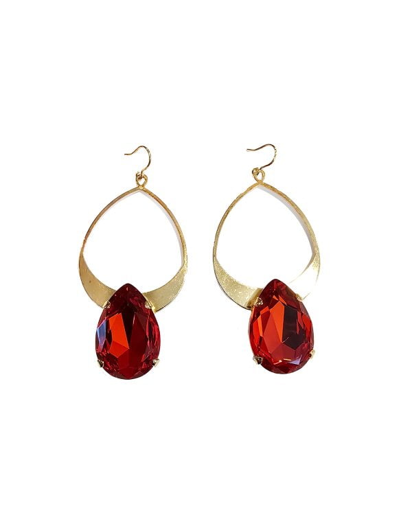 Vogue Teardrop Orange Crystal, Gold Teardrop Metal Earrings, Gold Metal Earrings, 7cm long, Made in Australia, Redki Couture Jewellery