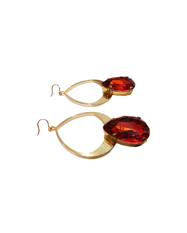 Vogue Teardrop Orange Crystal, Gold Teardrop Metal Earrings, Gold Metal Earrings, 7cm long, Made in Australia, Redki Couture Jewellery