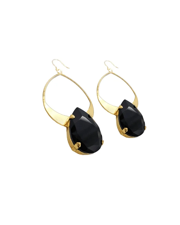 Vogue Black Teardrop 7cm Earrings Gold Metal, 7cm long, Made in Australia, Redki Couture Jewellery