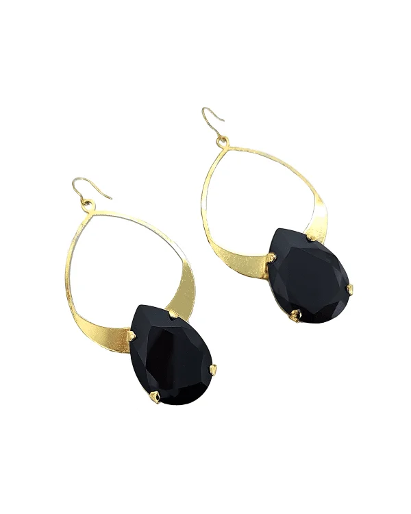 Vogue Black Teardrop 7cm Earrings Gold Metal, 7cm long, Made in Australia, Redki Couture Jewellery