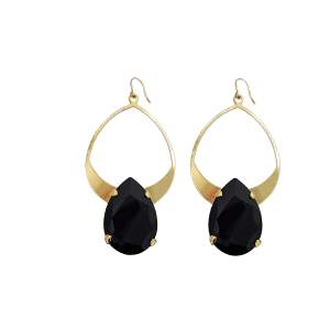 Vogue Teardrop Black Crystal, Gold Teardrop Metal Earrings, Gold Metal Earrings, 7cm long, Made in Australia, Redki Couture Jewellery