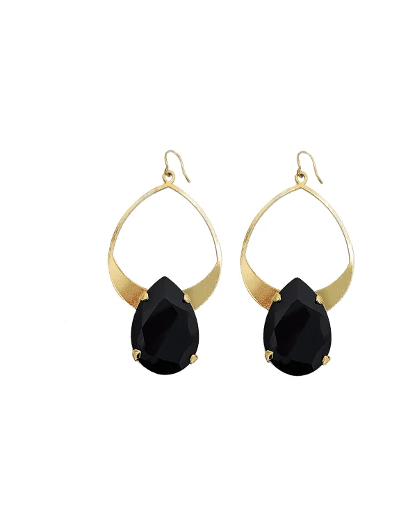 Vogue Black Teardrop 7cm Earrings Gold Metal, 7cm long, Made in Australia, Redki Couture Jewellery