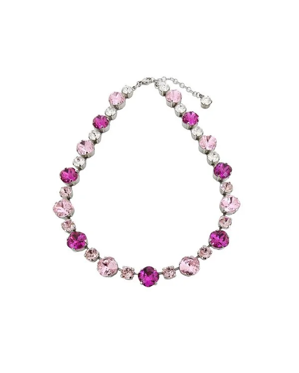 Stunning Halo Pink and Clear Crystal Necklace, Rhodium Metal, Silver Metal, perfect for any event. Hand Made by Redki Couture Jewellery