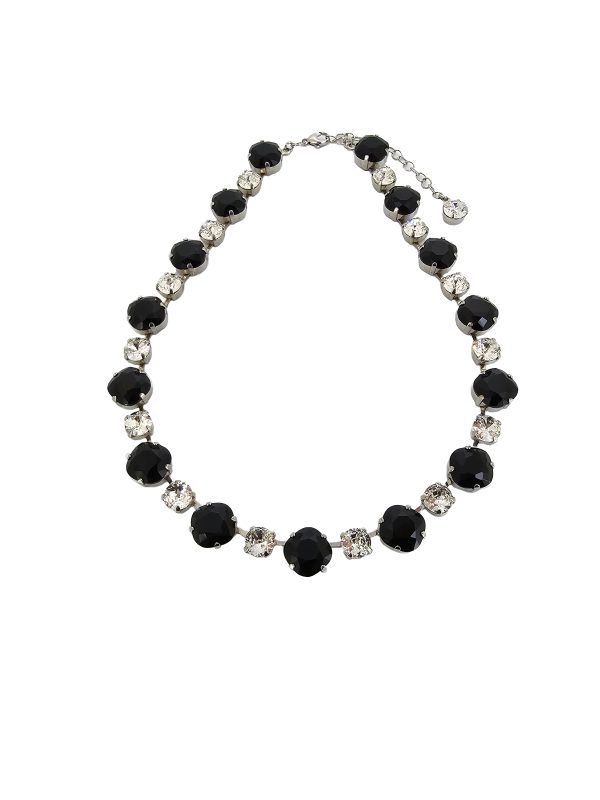 Stunning Halo Black and Clear Crystal Necklace, Silver Metal, perfect for any event. Hand Made by Redki Couture Jewellery
