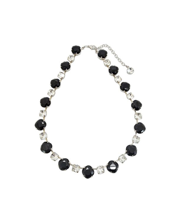 Stunning Halo Black and Clear Crystal Necklace, Silver Metal, perfect for any event. Hand Made by Redki Couture Jewellery