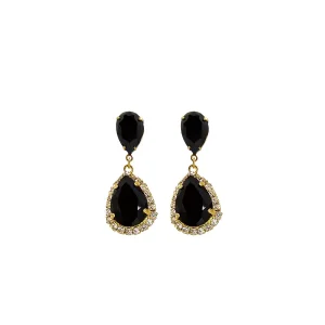 Milan Sable Black Teardrop Earrings, 4.5cm long earrings, Gold Metal, handmade by Redki Couture Jewellery