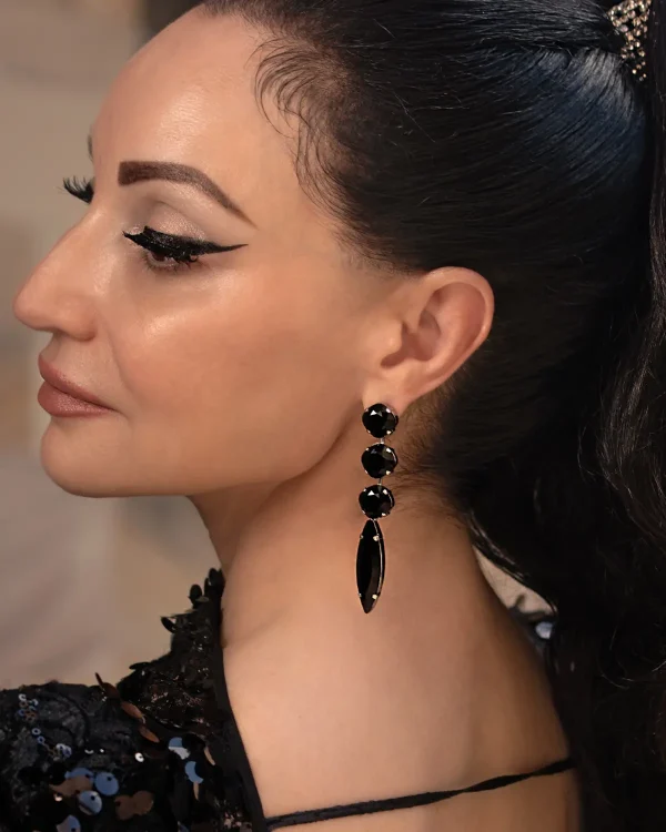 Chelsea Sable Black Long Chandelier Earrings, handmade by Redki Couture Jewellery