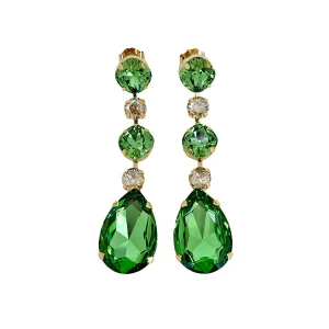 long green earrings, green earrings, earrings made in Australia, statement earrings Australia, green long earrings, green statement earrings Australia, green bridesmaids earrings, green formal earrings, green fashion earrings, green and gold earrings, green teardrop earrings, long green studs