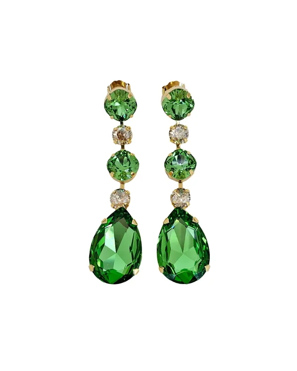 long green earrings, green earrings, earrings made in Australia, statement earrings Australia, green long earrings, green statement earrings Australia, green bridesmaids earrings, green formal earrings, green fashion earrings, green and gold earrings, green teardrop earrings, long green studs