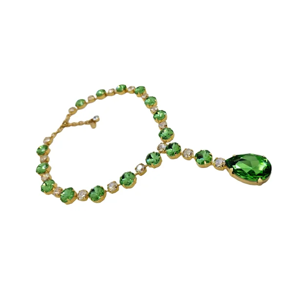 Halo Necklace Green and Gold Crystals Gold Metal Pendant 8cm Long - Image 3