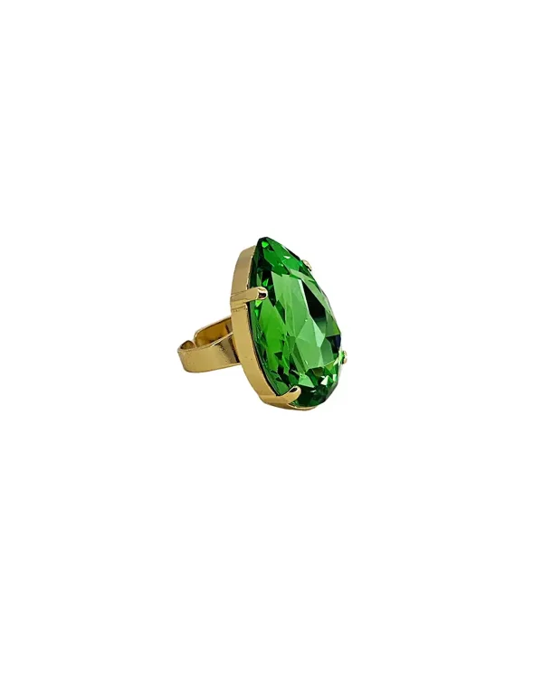 Manhattan Nights Mint Green Ring 30mm Crystal, Gold Metal, handmade in Australia, by Redki Couture Jewellery