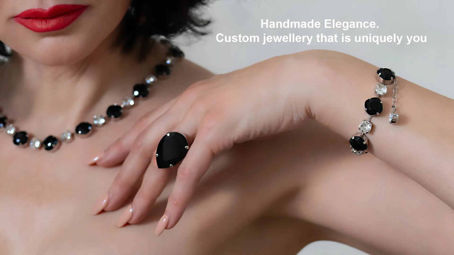 Gorgeous Black Clear Crystals Jewellery Set, Stunning for any occasion. Redki Couture Jewellery. Handmade in Brisbane, Australia